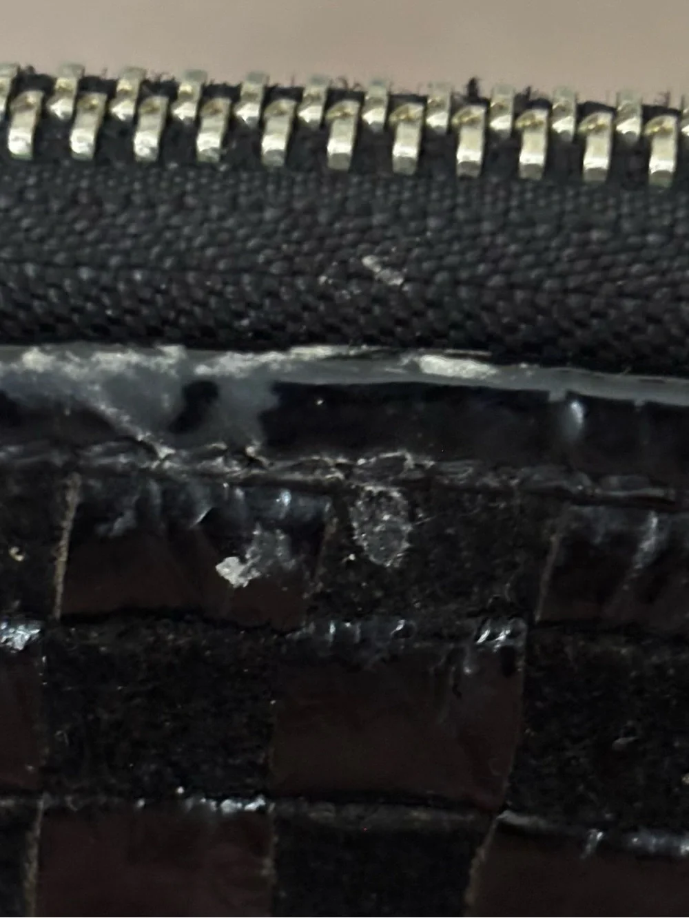 Cole Haan Black Woven Patent Leather Zip Around Wallet Checkered Organizer
